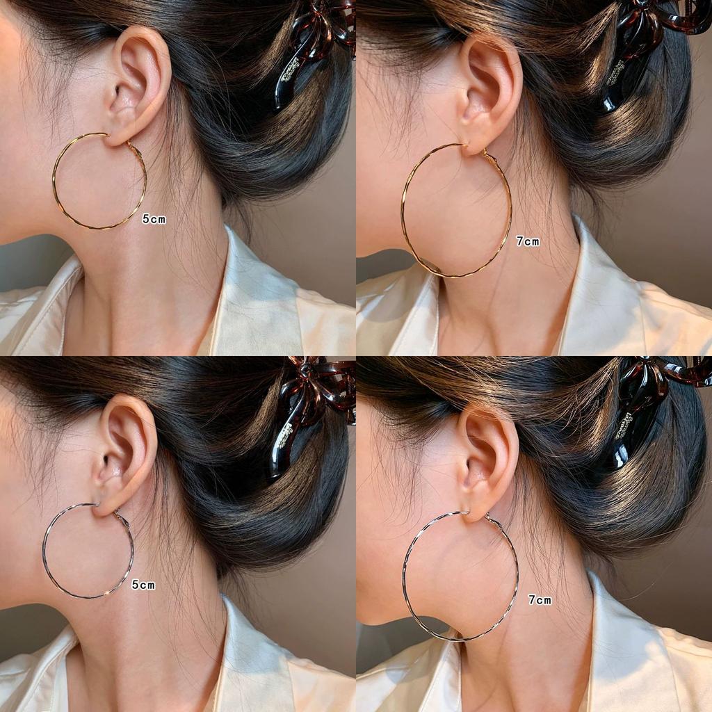 Gold plain ring earrings exaggerated atmosphere earrings simple circle earrings