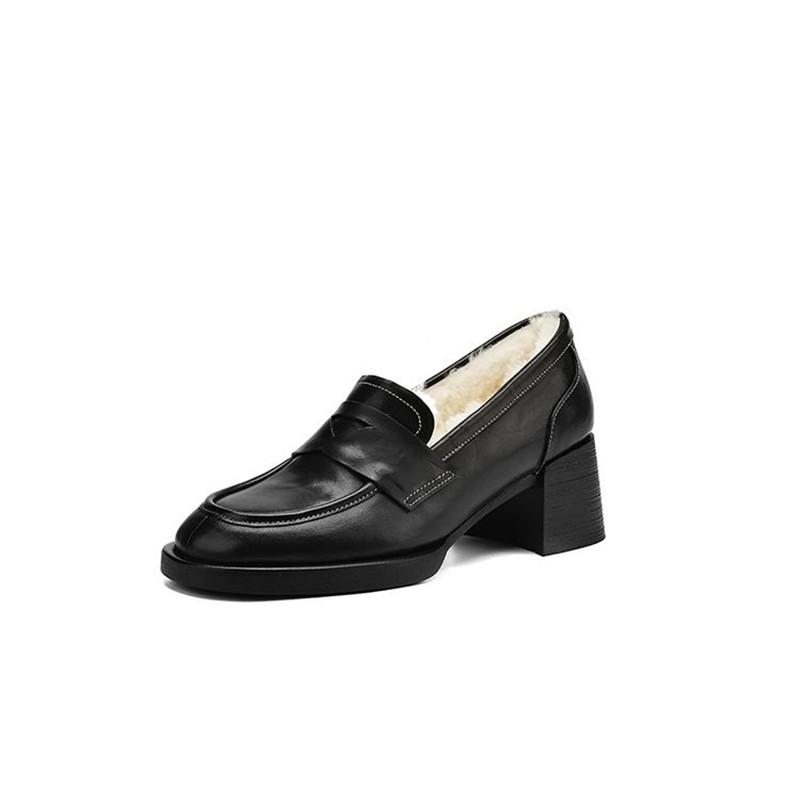 Moda Nowe Zimowe Damskie Czółenka z Prawdziwej Skóry Buty dla Kobiet Moda Okrągły Nosek Mokasyny Buty Zaptos Mujer Wysokie Obcasy Ciepłe Wełniane Buty