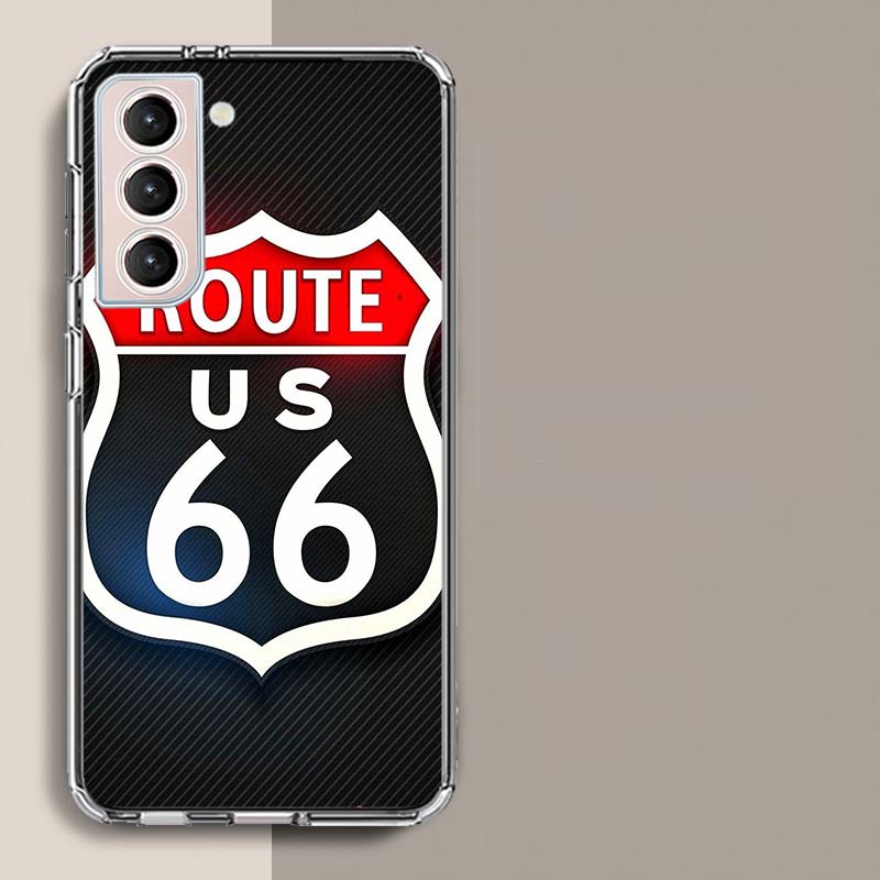 America Route 66 Phone Case For Samsung Galaxy S25 Edge S24 S23 FE S21 S20 S10 Plus S22 S26 Ultra Cover Clear Cases TPU Capa She