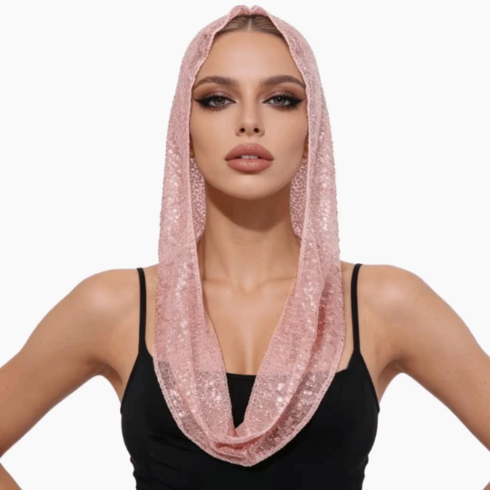 Polyester Glitter Turban Sequin Hooded Headscarf Cyberpunk Pullover Hat Women