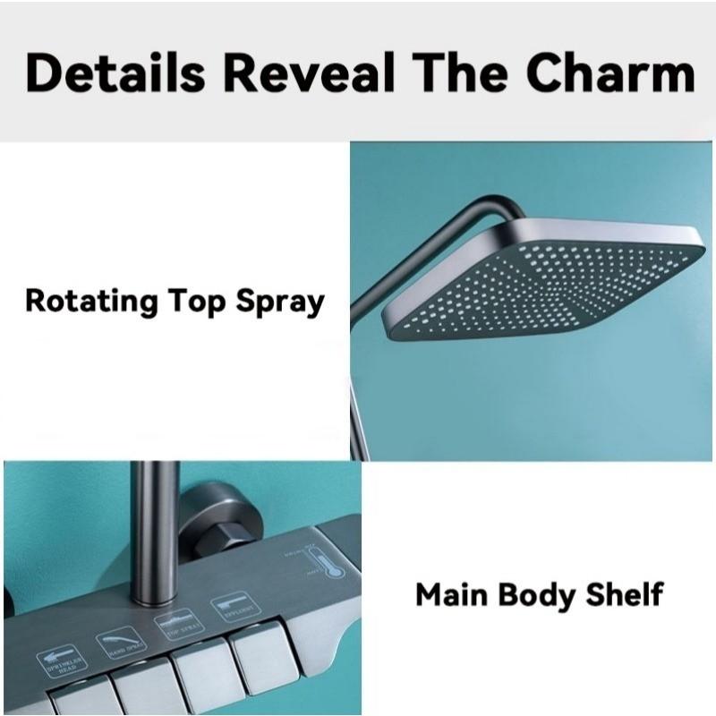 Stainless Steel Bathroom Showerhead Set Thermostatic Digital Display Showerhead Piano Key Advanced Shower Set