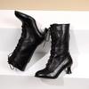 2026 European and American Style Autumn and Winter Lace Up Low Heeled Women's Mid Leg Round Toe Women's Single Boots