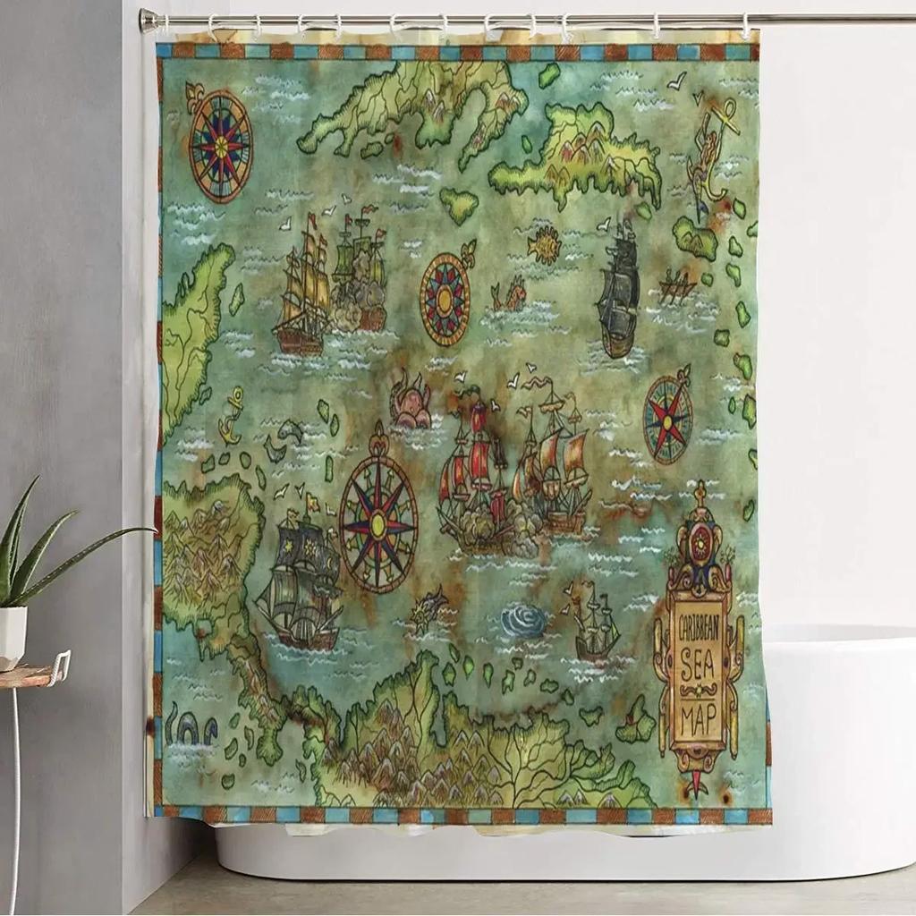 Midden-aarde Kaart Douchegordijn Bergen Vintage Kaart Badkamer Gordijnen Schatkaart Douchegordijn Waterdicht Badkamer Decoratie