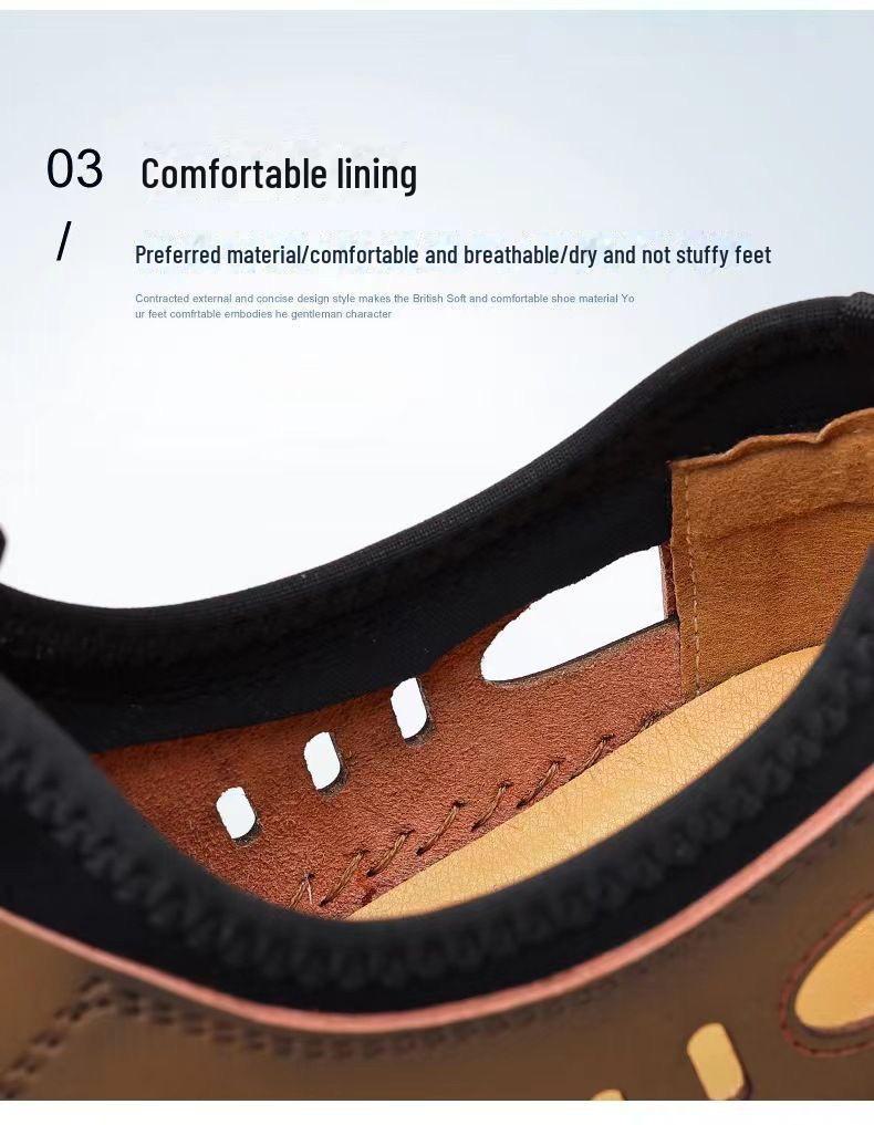 New Men's Summer Cowhide Sandals – Breathable, Versatile, Hollow Design for Casual Wear