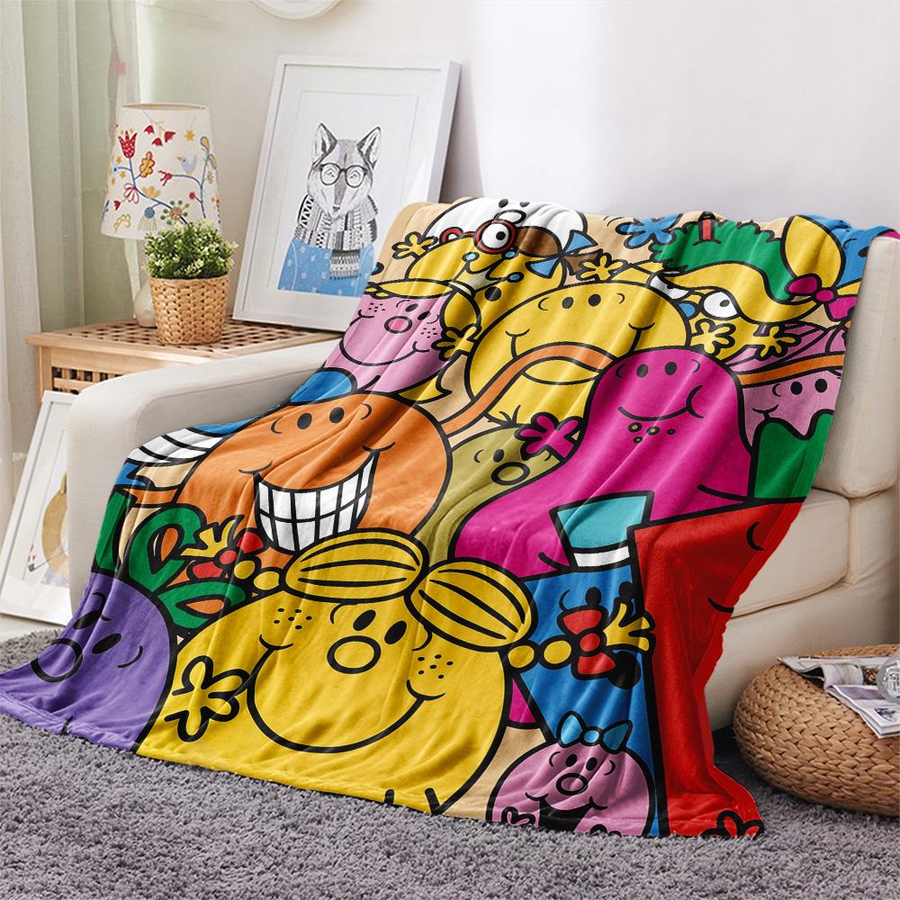 Mr. Men Little Miss  Print Flannel Blanket, High Quality Comfortable for All Seasons, Home Decor, Warmth and Comfort