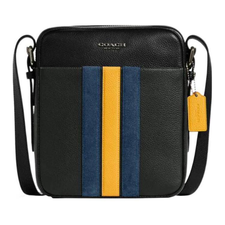 Coach Hudson Series 21 Fashion Stripe Decorated Zipper Closure Leather Shoulder Crossbody Bag Small Women bags Black CG471-QBV5H Basic Set (Bag+Dust Bag)