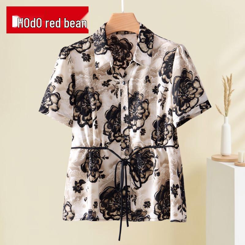 Women s Summer Floral Chiffon Short-Sleeve Blouse 4XL