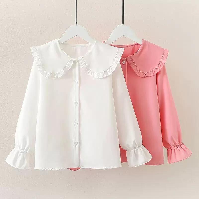 Girls Long Sleeved Blouse Doll Collar Spring Autumn Young Children's Clothing Korean Teen Girls Button White Shirts Spring Tops