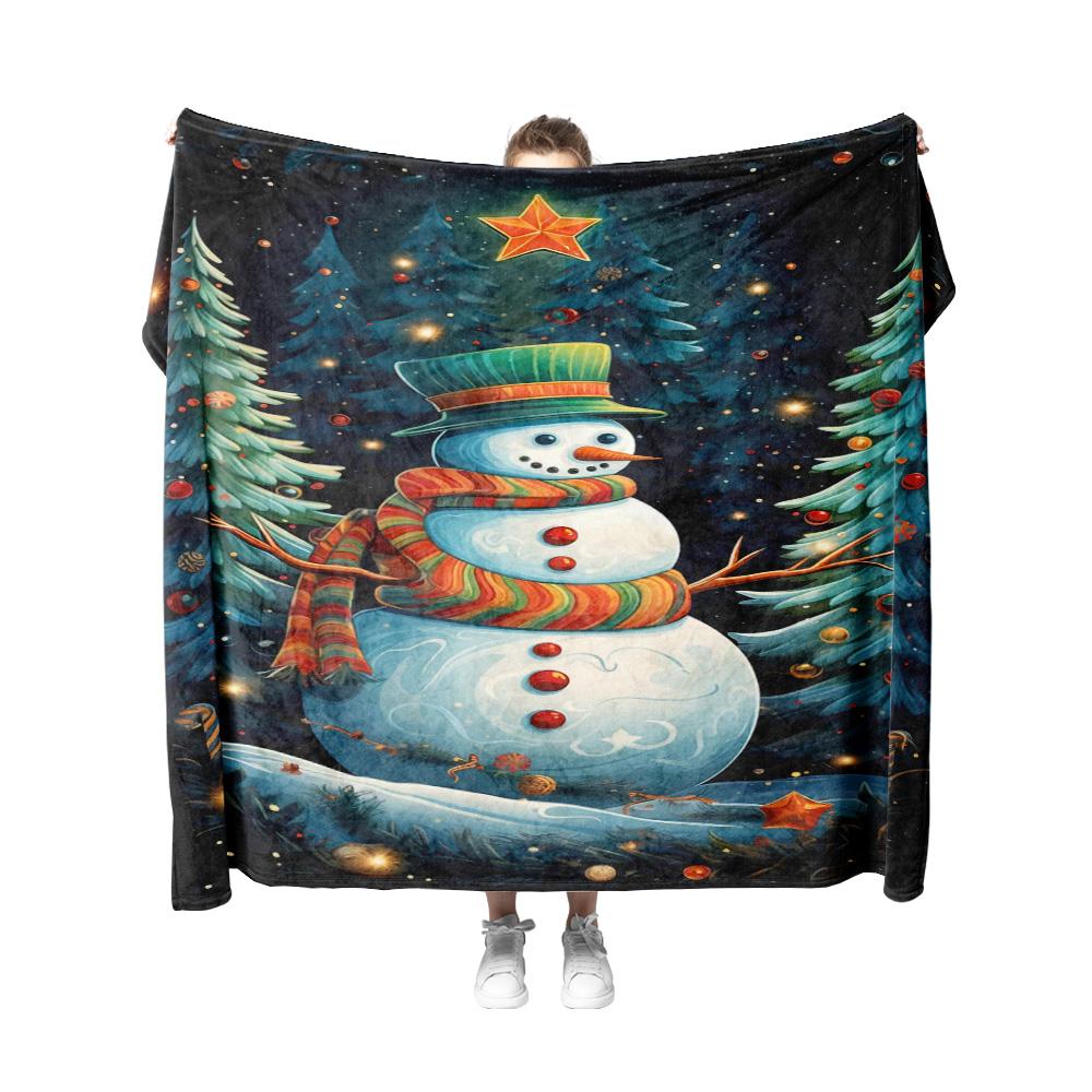 Tuniu Cute Snowman Print Blanket for Home Sofa Bed Room Decorative Throw Blanket Warm Cozy Gift