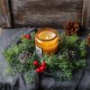 Christmas Wreath Artificial Berries Pinecone Pine Candlestick Wreaths Candle Holder Garland Home Xams Party Table Decoration