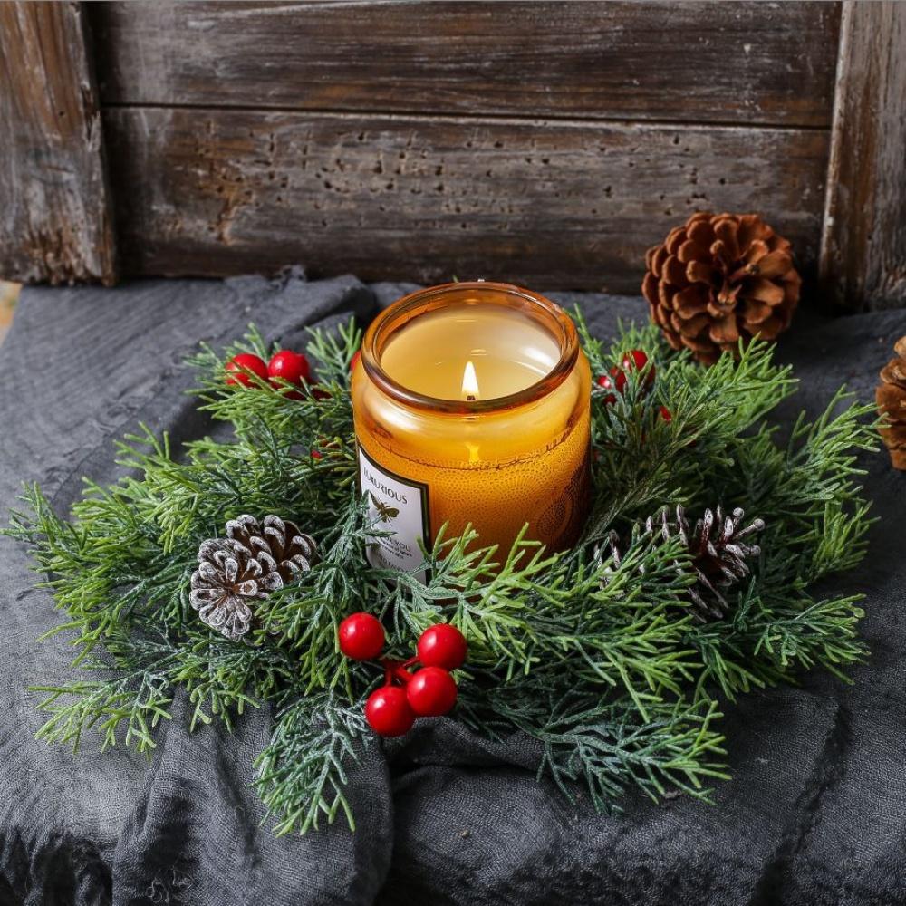 Christmas Wreath Artificial Berries Pinecone Pine Candlestick Wreaths Candle Holder Garland Home Xams Party Table Decoration
