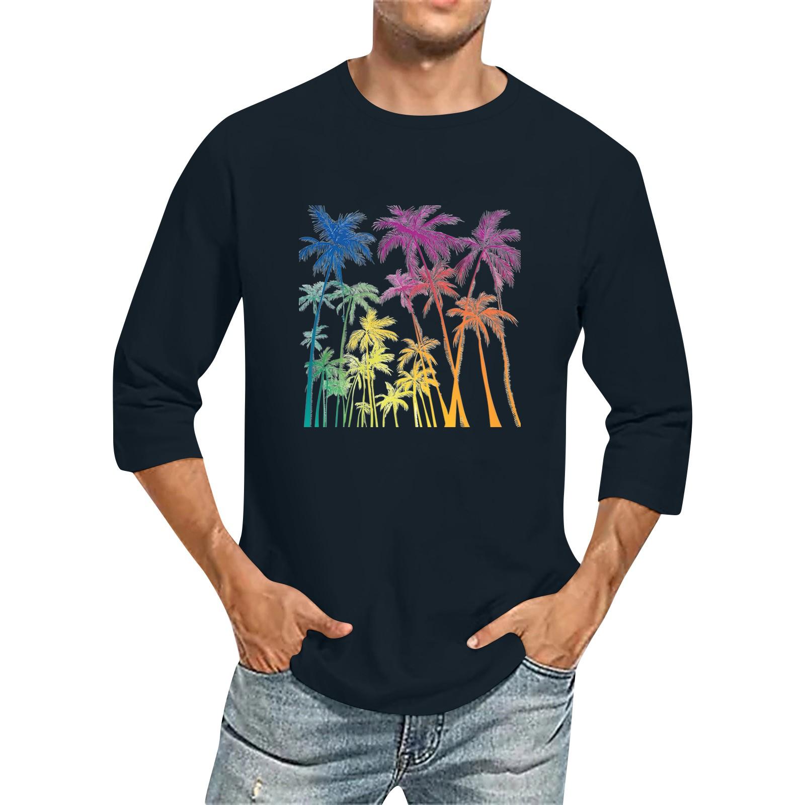 

Мужская однотонная футболка с круглым вырезом и рукавами три четверти XL тёмно-синий