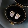 Cute Owl Shaped Round Stone Inlaid Animal Stud Earrings Women Lovely Daily Ear Jewelry
