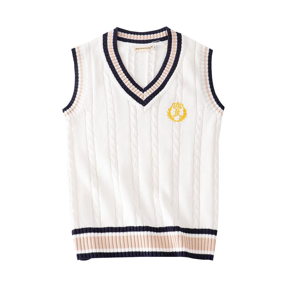 Academy British Style Embroidered V-Neck School Uniform Sweater Vest for Girls - Spring/Autumn