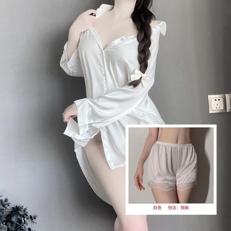 Sexy Underwear Boyfriend Style Women's Shirt Sexy Flirting Large Size Pajamas Pure Desire Thin White Nightdress Loungewear
