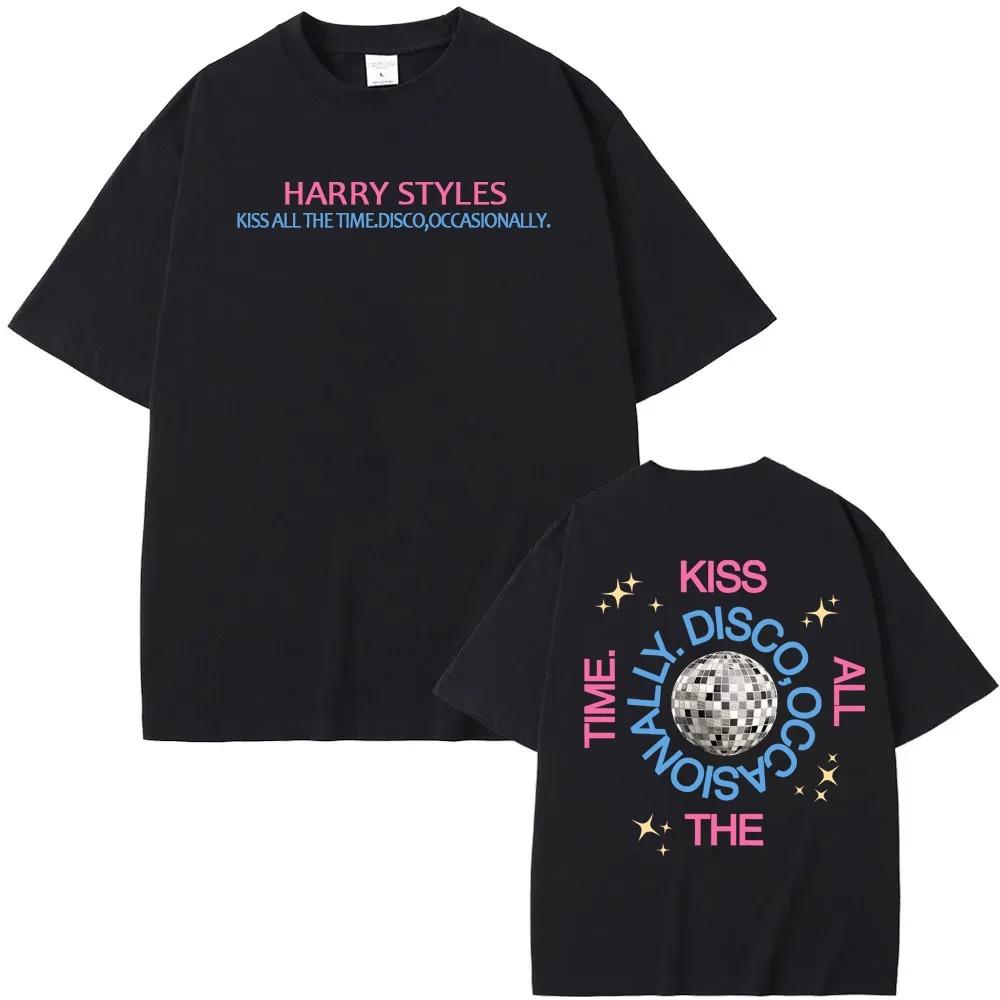 HarryStyles New Album Kiss All The Time Poster Tshirt Men Women Oneck Cotton Summer New Tee Harajuku Loose Casual Oversize Tee