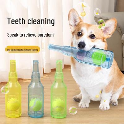 Dog Toy Wine Bottle Teething-Resistant Rubber, Floating, Sounding, For Large and Small Dogs, Puzzle & Tennis Ball Combo