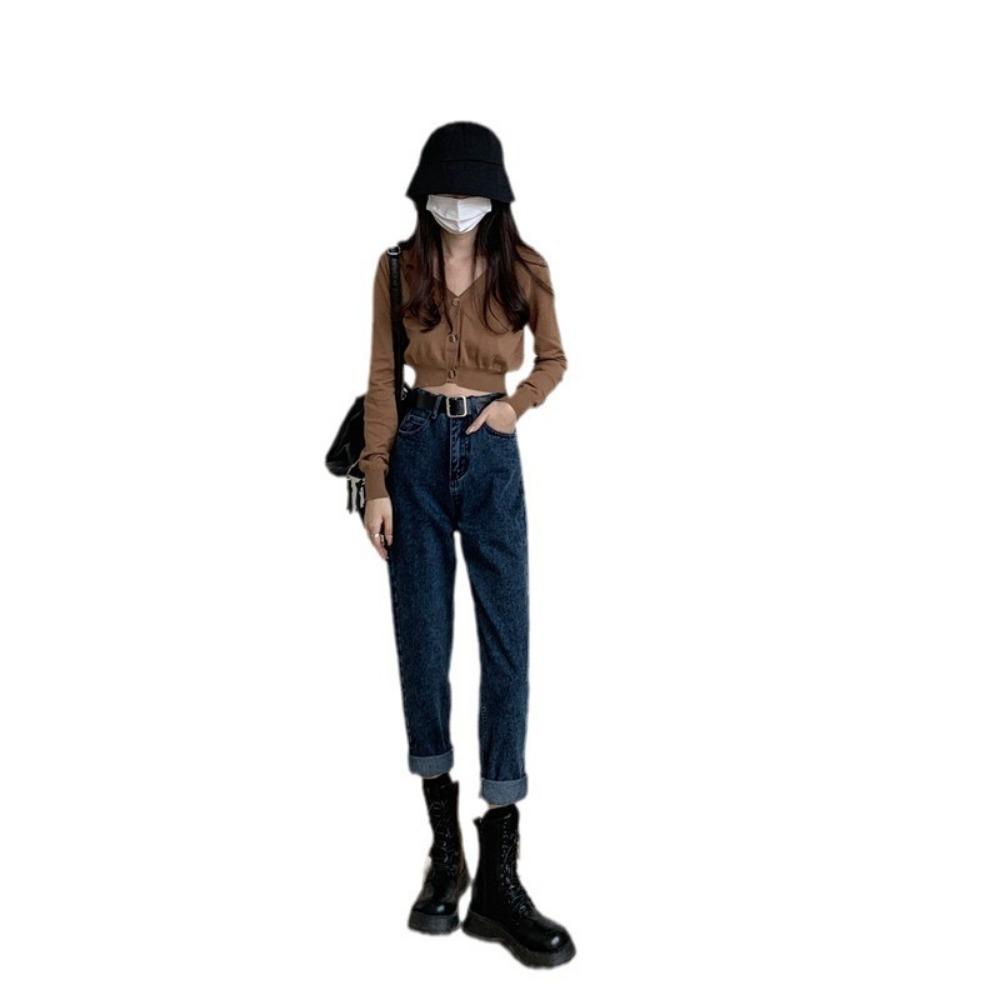 Jesień i zima 2025 nowe damskie dżinsy typu daddy w wersji koreańskiej, wszechstronne, proste, cienkie, małe Harlan