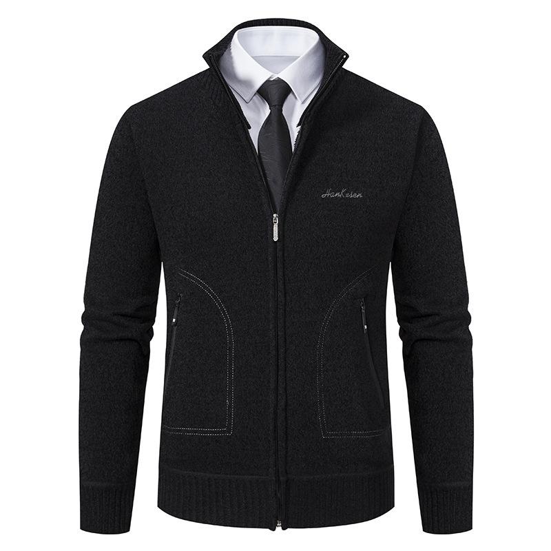 Men Autumn Sweater Jacket Youth Business Casual Zipper Overcoat