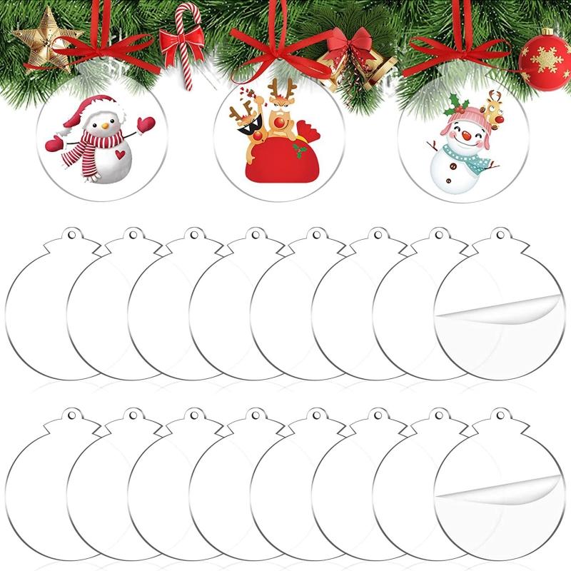 3.5" Clear Acrylic Christmas Ornament,Blank Christmas Bauble Tree Decoration Stocking Name Tag,Holiday Tags,Gift Tag