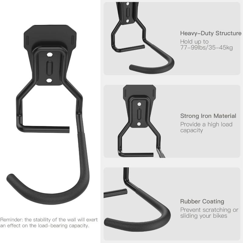 Nástěnný držák na kolo s pevným hákem, [6 kusů] Pevný stojan na kolo, Vertikální stojan na kolo do garáže - Snadné zavěšení/sundání - se šrouby Železo