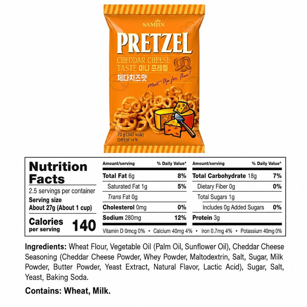 SAMJIN Mini Pretzel Biscuits Cheese Flavor 70g 6 Pack