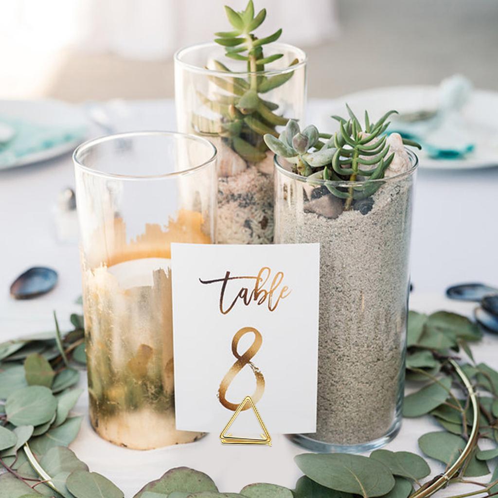 100Pcs Table Card Holder Triangle Shape Card Stand Clip Metal Table Number Holders Place Card for Wedding Party Office Desk