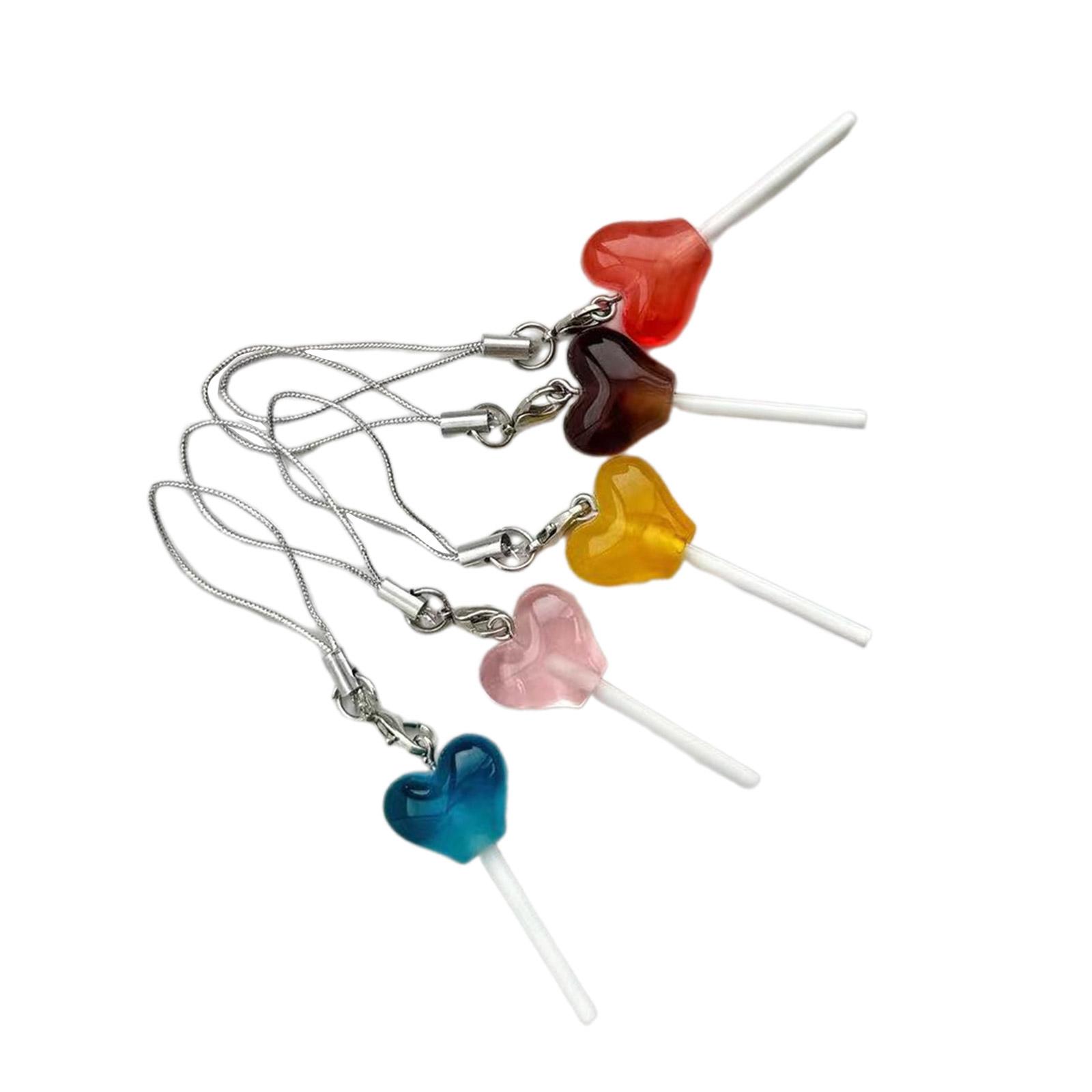 

Набор из 5 брелоков-подвесок в форме сердца, двухцветных, в виде леденца, акриловых, с конфетами, красочных, для украшения женской сумки