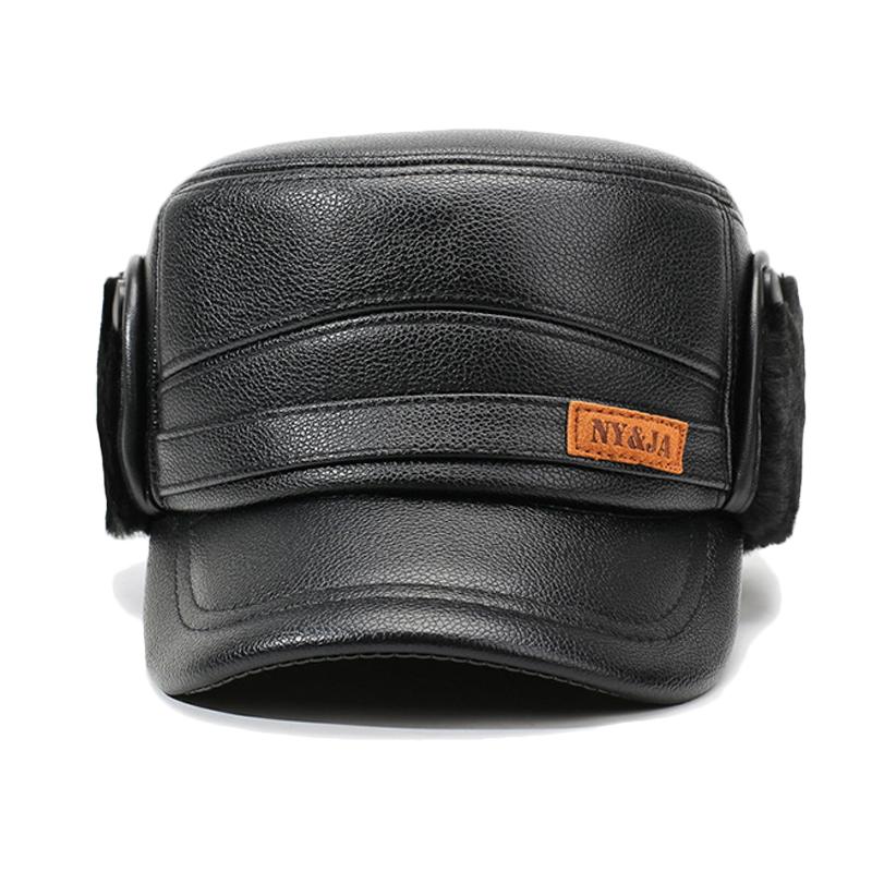 Middle-Aged and Elderly Hat Men's Winter Warm Father Grandfather Leather Hat Velvet Old Man Ear Protection Flat Cap