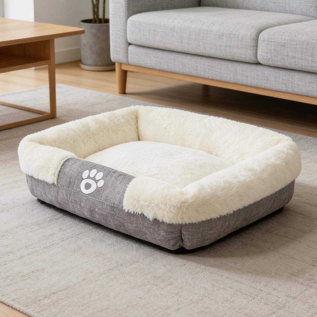2026 New Luxury Rabbit Fur Pet Bed Square Cotton Linen Dog and Cat Mat, Cozy and Insulated Pet Crib