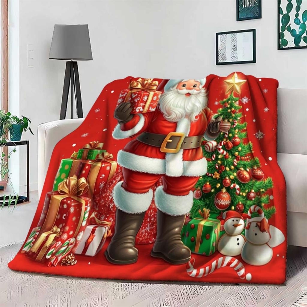 1pc Christmas Santa Claus Blanket - Soft Flannel Throw for Sofa Bed Living Room Travel Camping - Red Holiday Festive Decor Gift