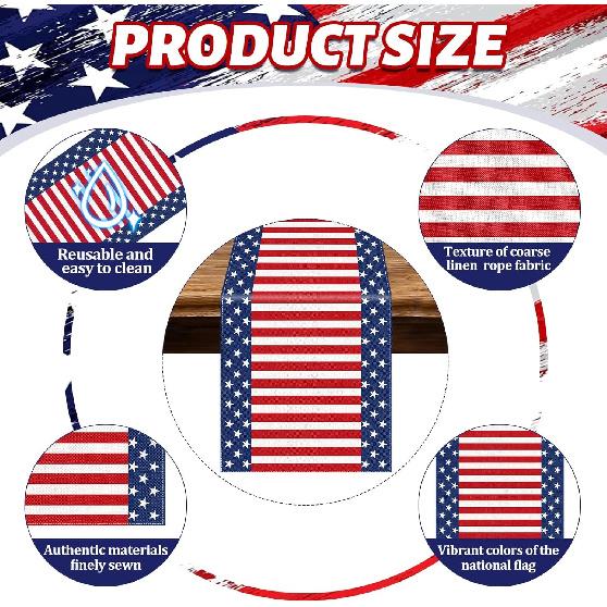 72 x 13 Inches n Flag Table Runner, Red White Blue Stars and Stripes Patriotic Runner for 4th of July, Memorial Day, Veterans Day, and Independence