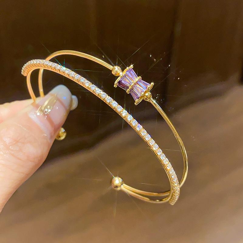 Корейский открытый браслет-манжета с круглым цирконом - Элегантное и универсальное женское украшение