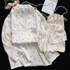 Elegant Women's Ice Silk Pajama Set: Camisole, Long Sleeve, Long Pants - Four-Piece for Spring, Summer, and Autumn