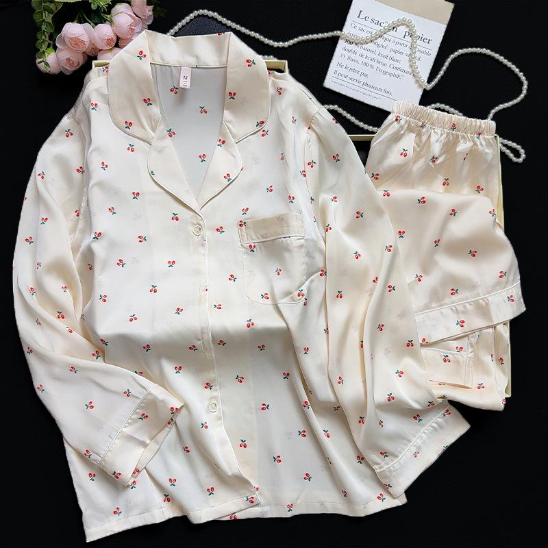 Elegant Women's Ice Silk Pajama Set: Camisole, Long Sleeve, Long Pants - Four-Piece for Spring, Summer, and Autumn