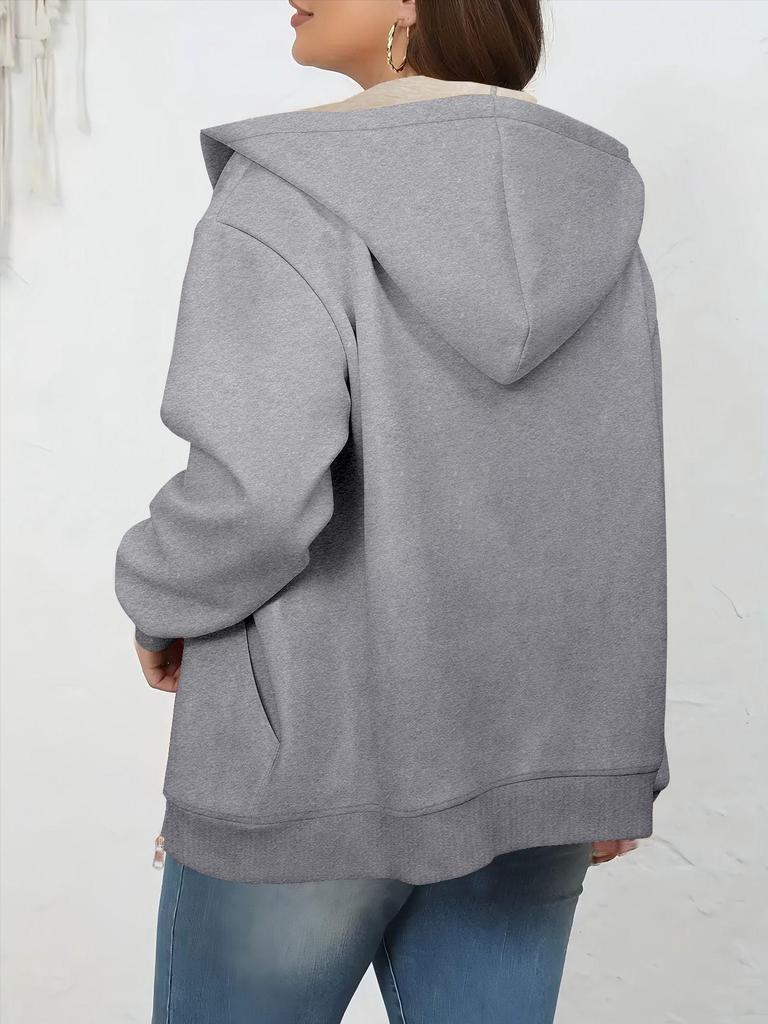 Plus Size Women's Winter Zipper Hoodie Cardigan - Solid Color, Lambswool Lined, US Sizes