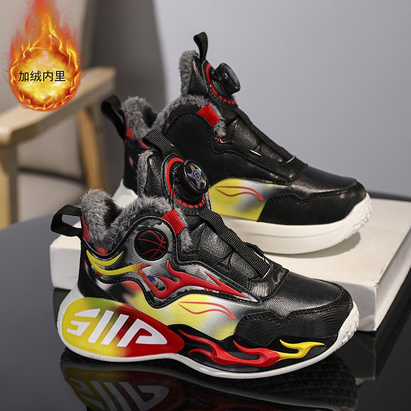 Factory winter children's cotton shoes trendy versatile sports shoes warm outdoor non-slip velvet leather basketball shoes