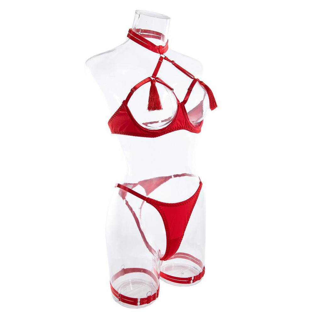 Sexy Quasten Versuchung Dessous: Hohles, freizügiges Brust- und offenes Schrittdesign