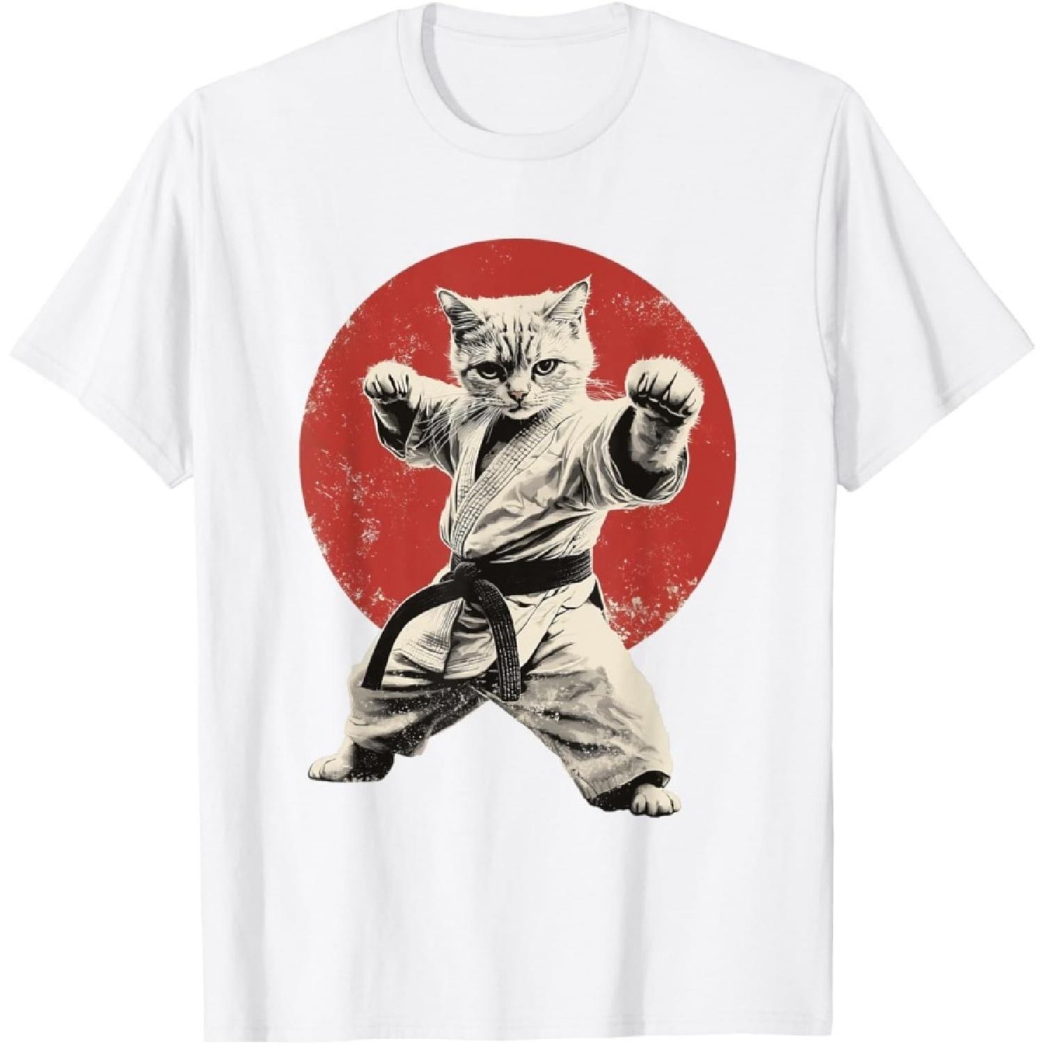 Хуярин Кот Каратэ Дзюдо Япония Японский Флаг Смешная Графическая Футболка S