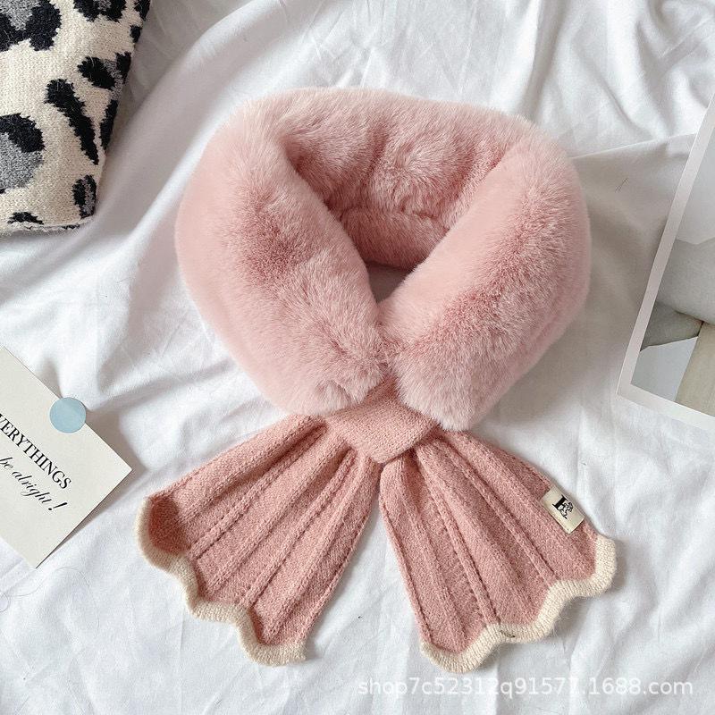 Korean Style Furry Neck Gaiter Women Autumn Winter Thickened Fish Tail Cross Fur Collar Faux Rex Rabbit Fur Warm Knitted Plush Neck Cover