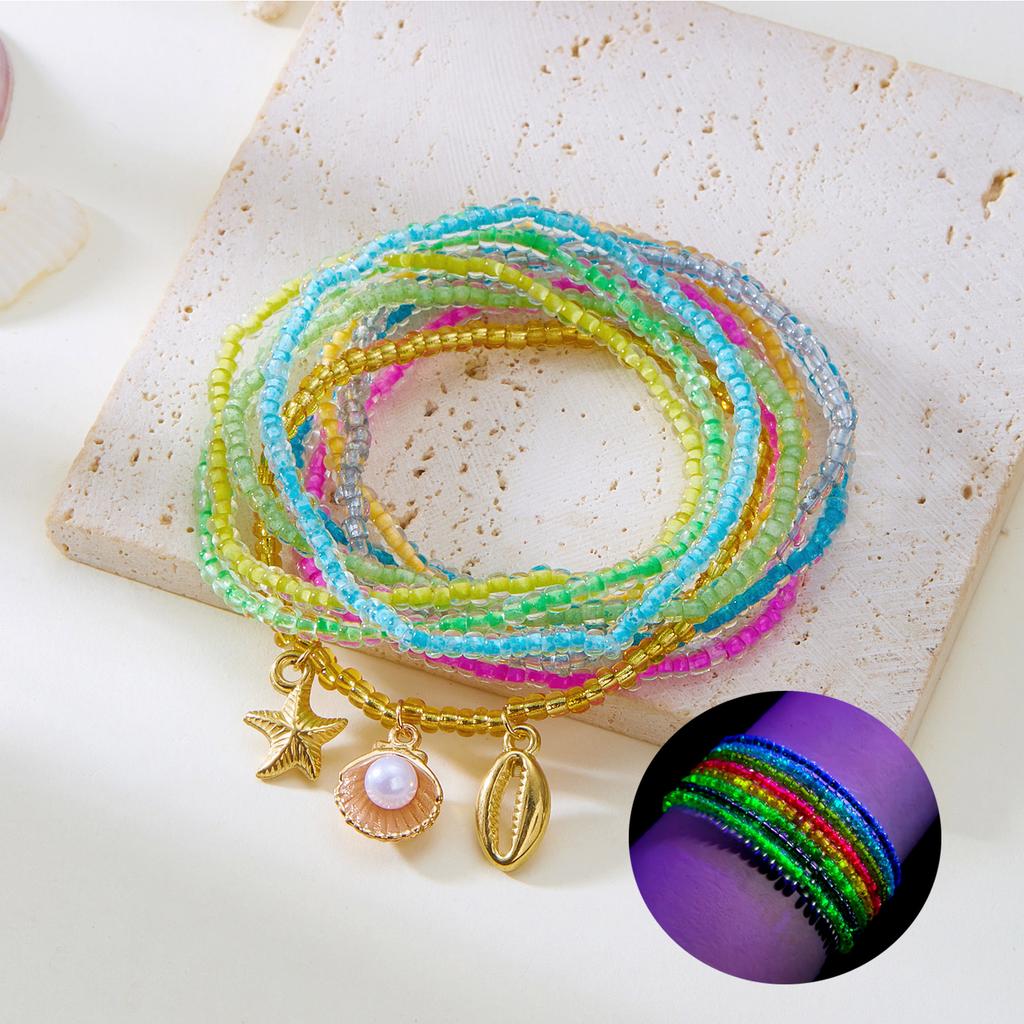 Bohemian Imitation Shell Beads Bracelet For Women Sea Star Turtle Woven Rope Bracelet Handmade Friendship Beach Holiday Jewelry