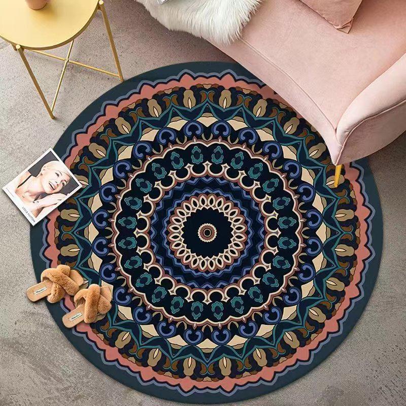Vintage Crystal Velvet Round Carpet - Large Area Living Room Coverage