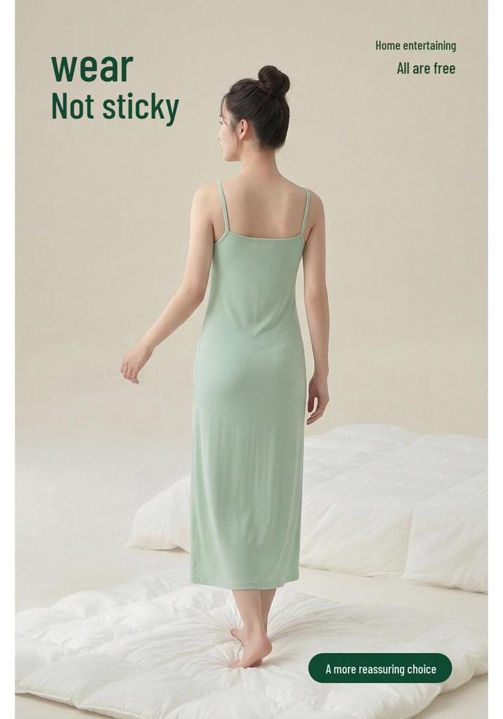 Robe de nuit de maternité sans coutures en modal Printemps/Été: Robe longue débardeur confortable post-partum pour femmes enceintes, pyjama sans soutien-gorge.