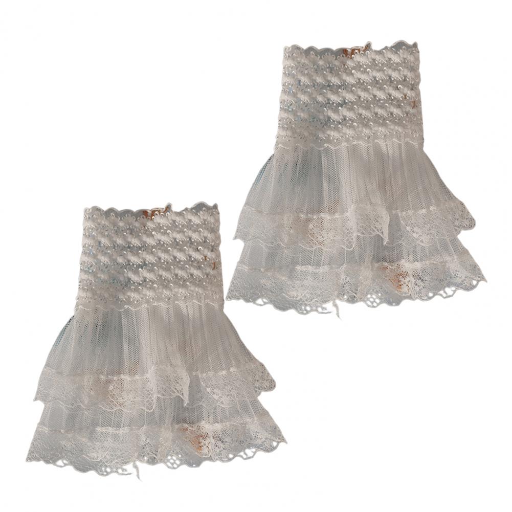 1 Pair Women Prom Gloves See-through Lace Hollow Out Ruffle Edge Thin Wrist Cuff Fingerless Performances Bride Wedding Mittens