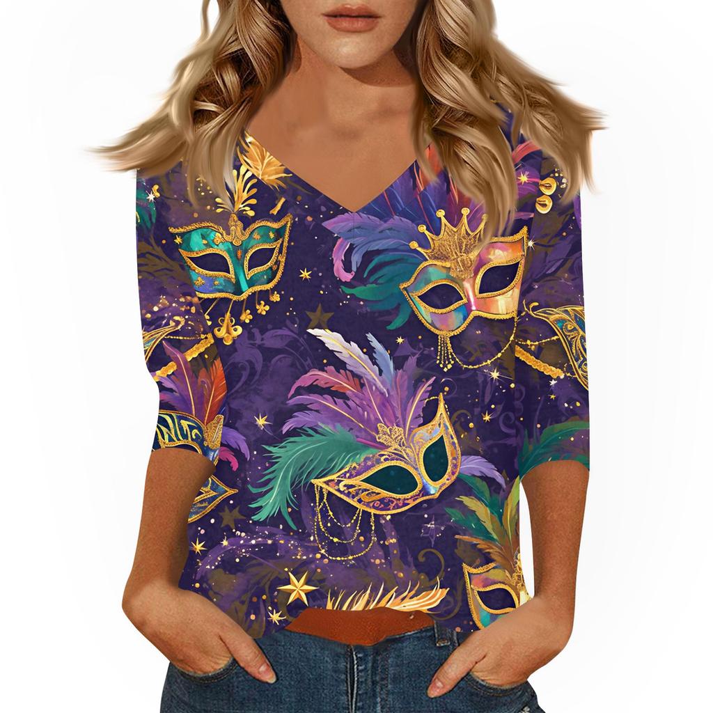 Dámské tričko s potiskem 3/4 rukáv denní víkendová móda základní véčkový výstřih běžný top