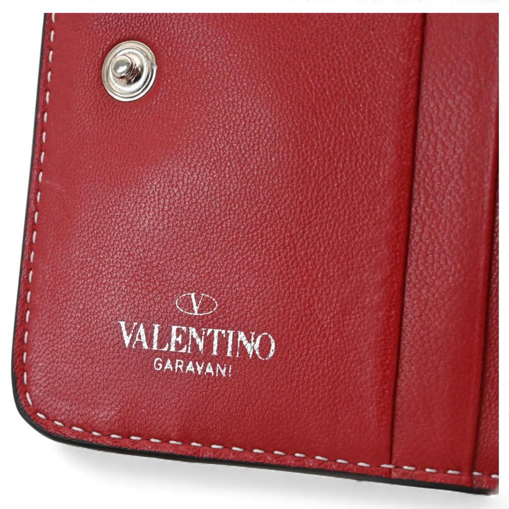 Auth VALENTINO Rockstud Compact Bifold Wallet Leather Va5516eh