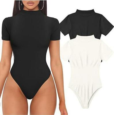 2024 Hot Seller Women's Ribbed High Neck Short Sleeve Yoga Bodysuit