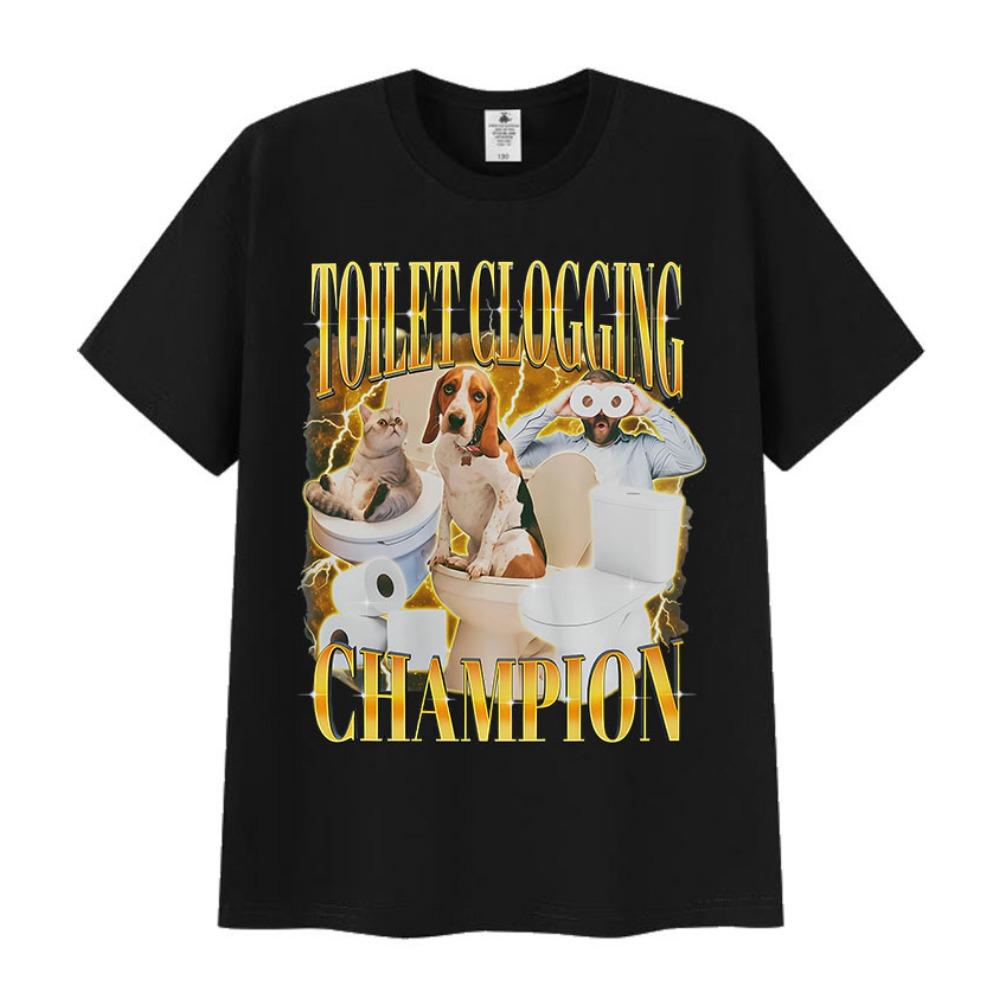 Champion du bouchage de toilettes Graphiques Mèmes Drôles Animal de Compagnie Mignon Humour Cadeau Manches Courtes Mode Harajuku Vêtements à Manches