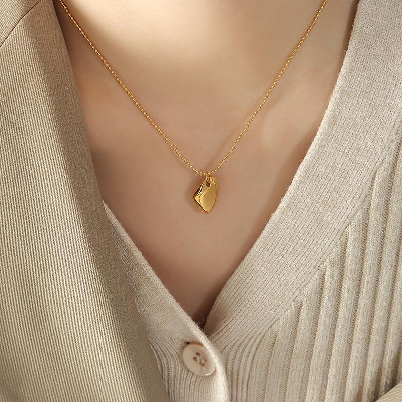 Simple Geometric Pendant Necklace For Women No Tarnish 316L Stainless Steel 18k Gold Plated Women's Small Beads Chain Necklaces