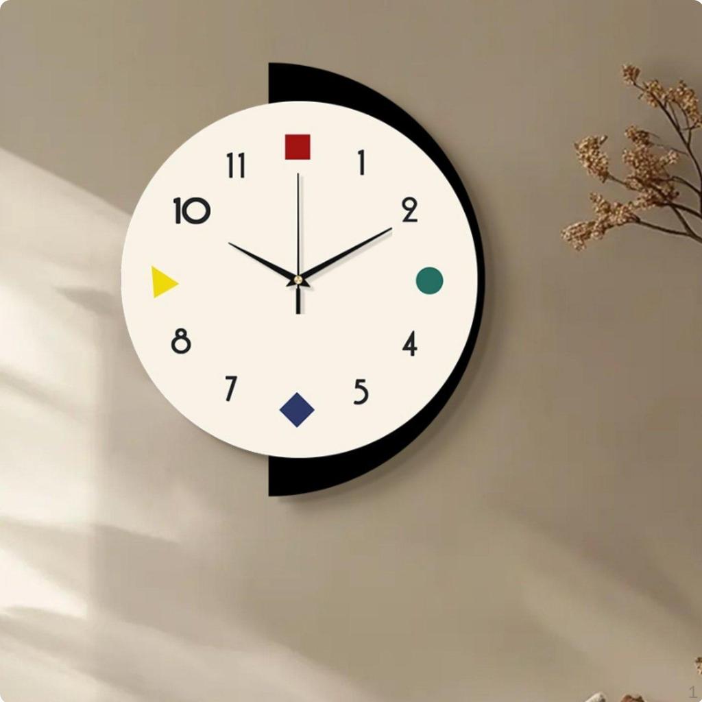 Modern Geometric Wall Clock 2D Flat Design Nordic Style Silent for Living Room, Office,